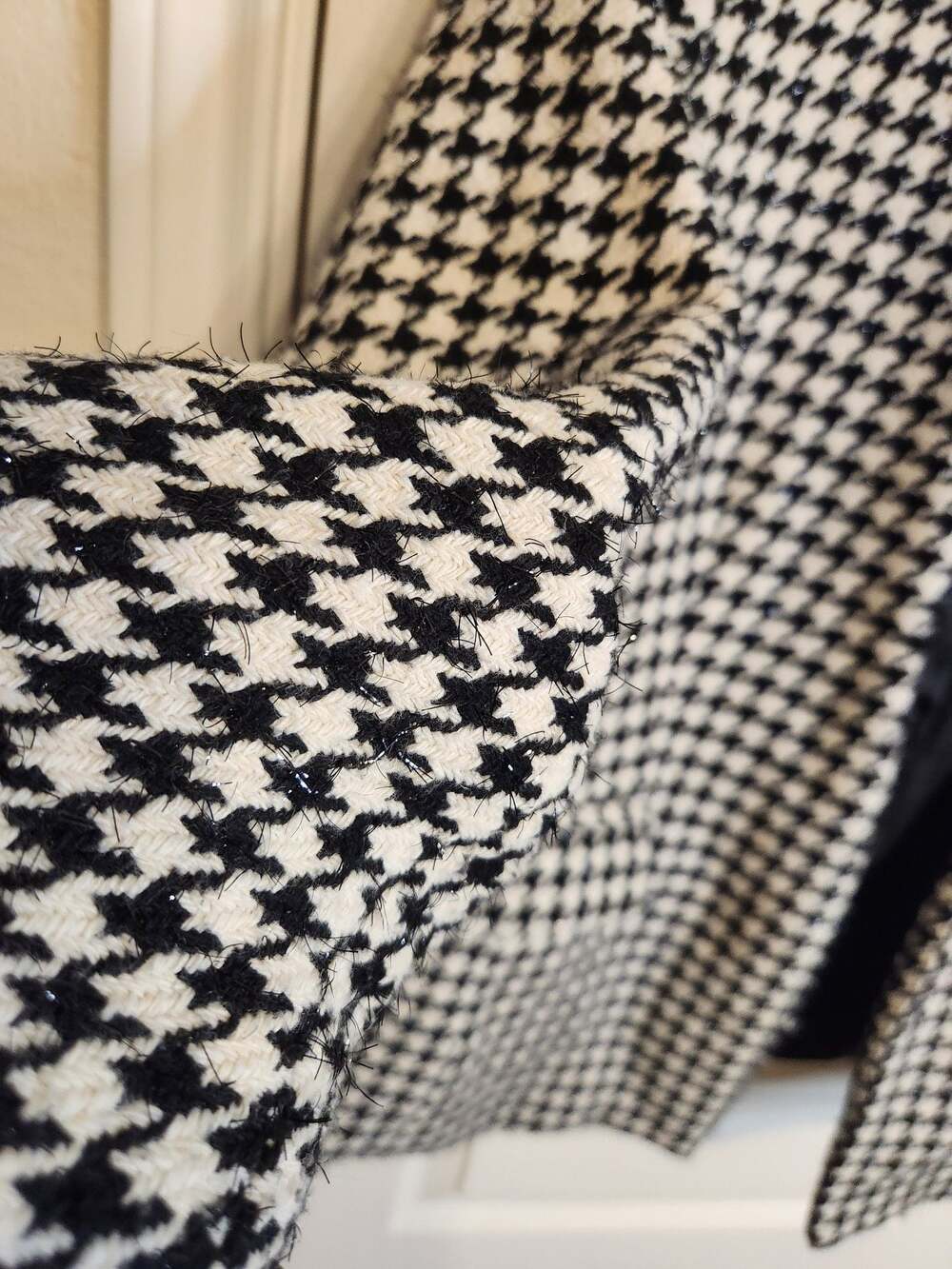 Women's Houndstooth Open Front Blazer Jacket Black and White - Picture 10 of 10